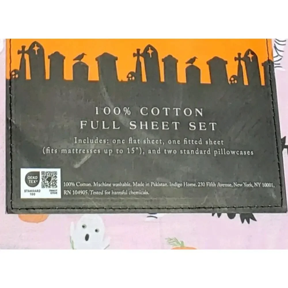 Halloween Full 100% Cotton Sheet Set NWT Pink Ghost Mummy Pumpkin Bat